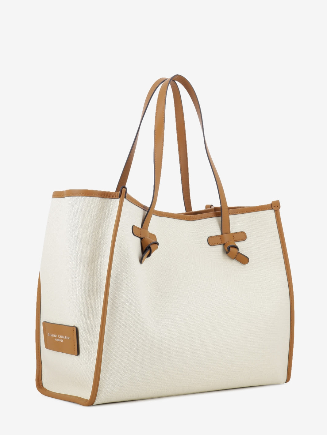 Borsa Marcella in tessuto e pelle panna / caramello