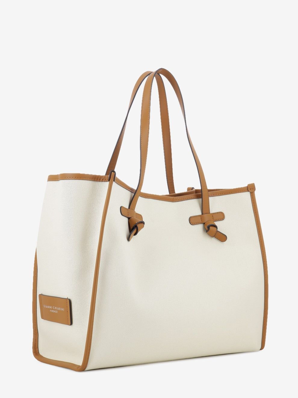 Borsa Marcella in tessuto e pelle panna / caramello