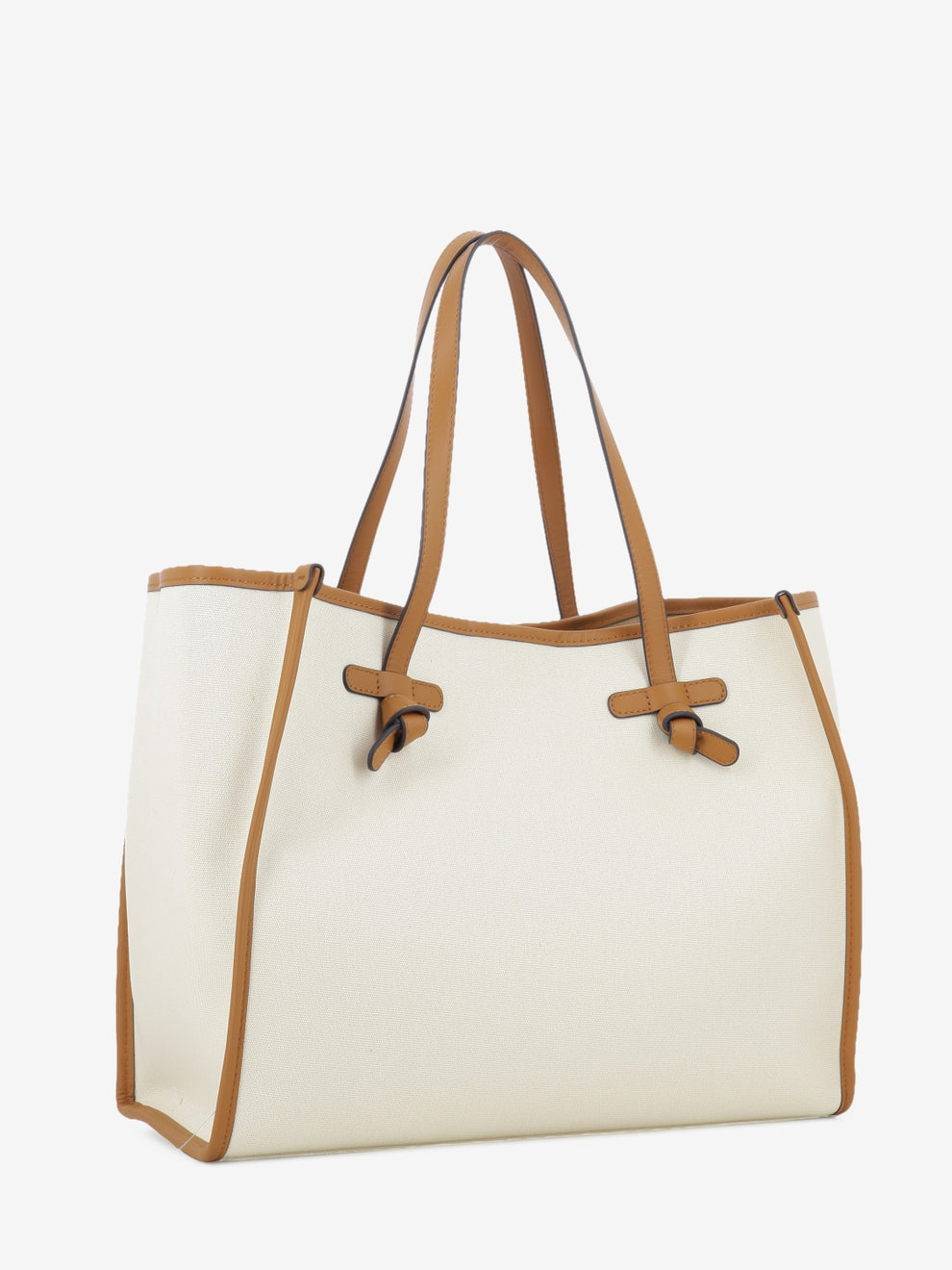 Borsa Marcella in tessuto e pelle panna / caramello