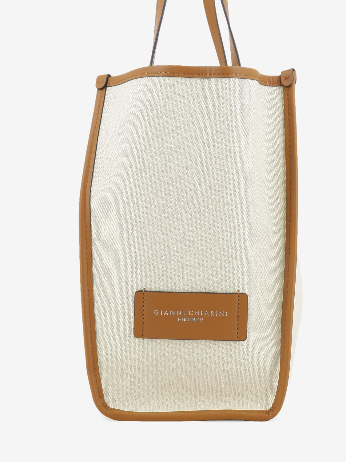 Borsa Marcella in tessuto e pelle panna / caramello