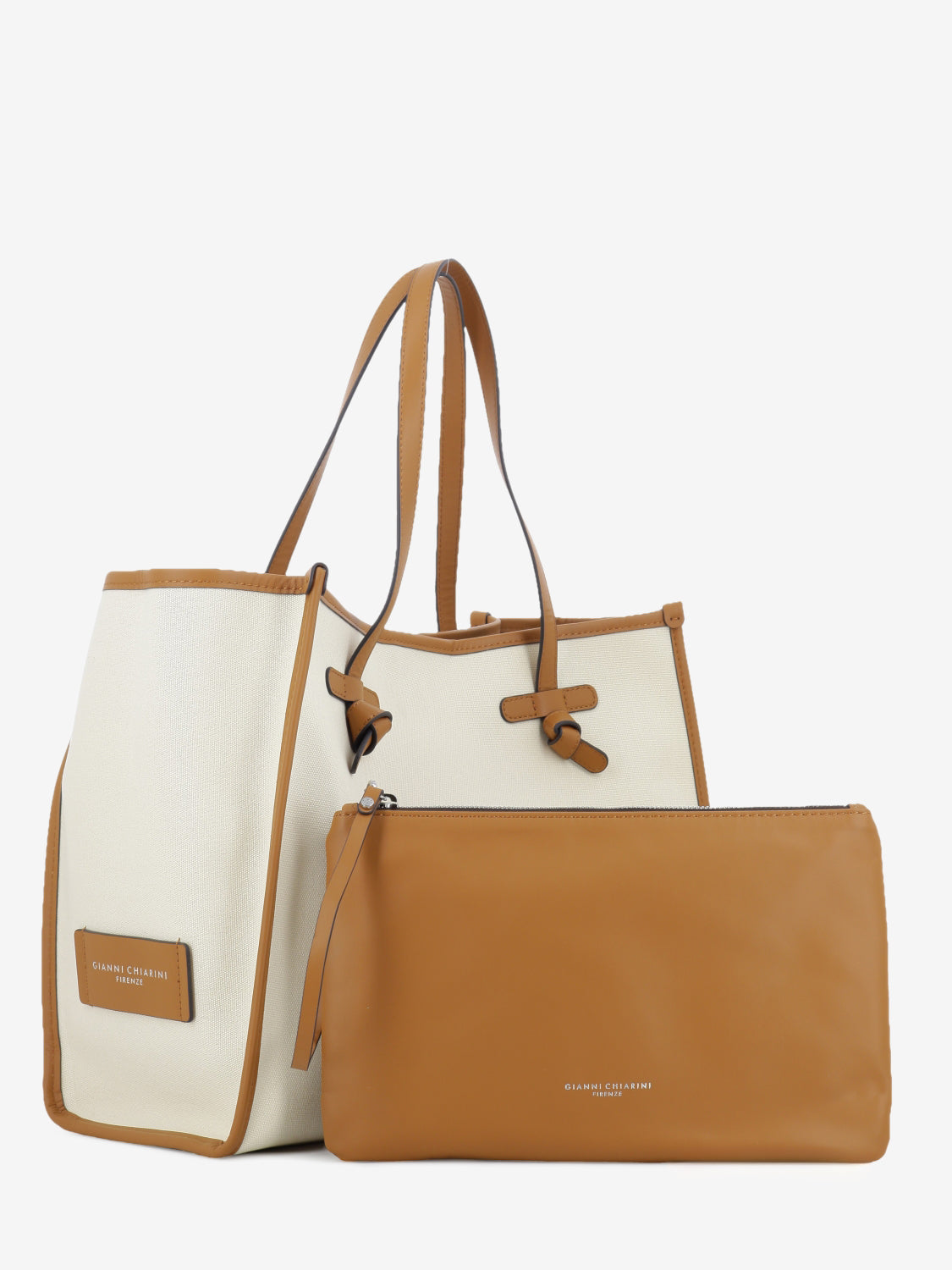 Borsa Marcella in tessuto e pelle panna / caramello