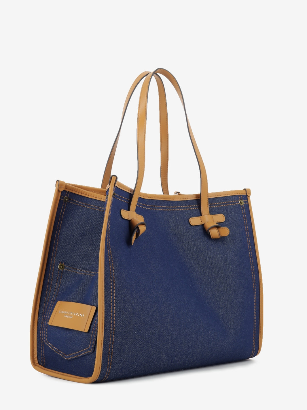 Borsa Marcella tessuto e pelle blu / mou