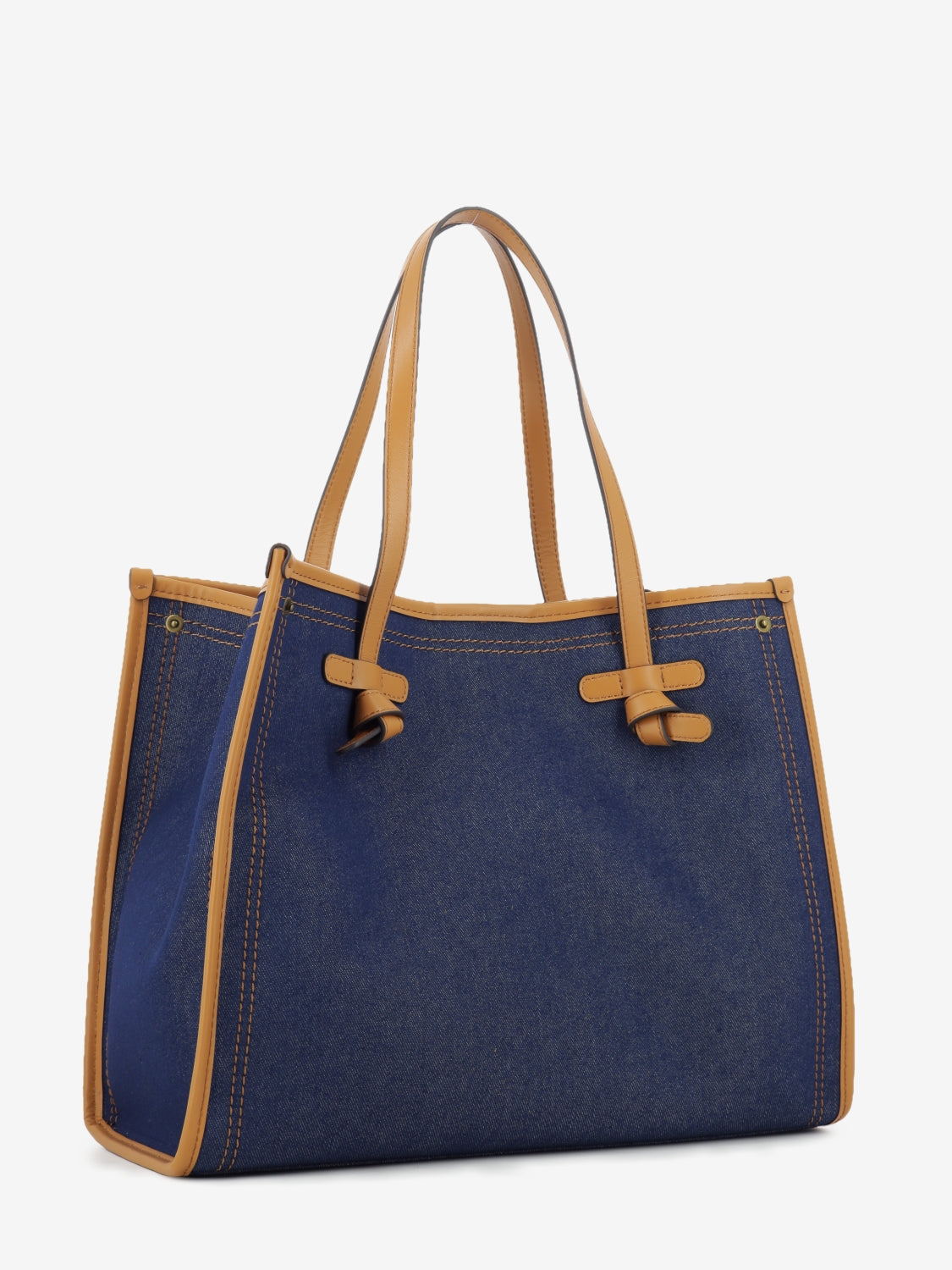 Borsa Marcella tessuto e pelle blu / mou