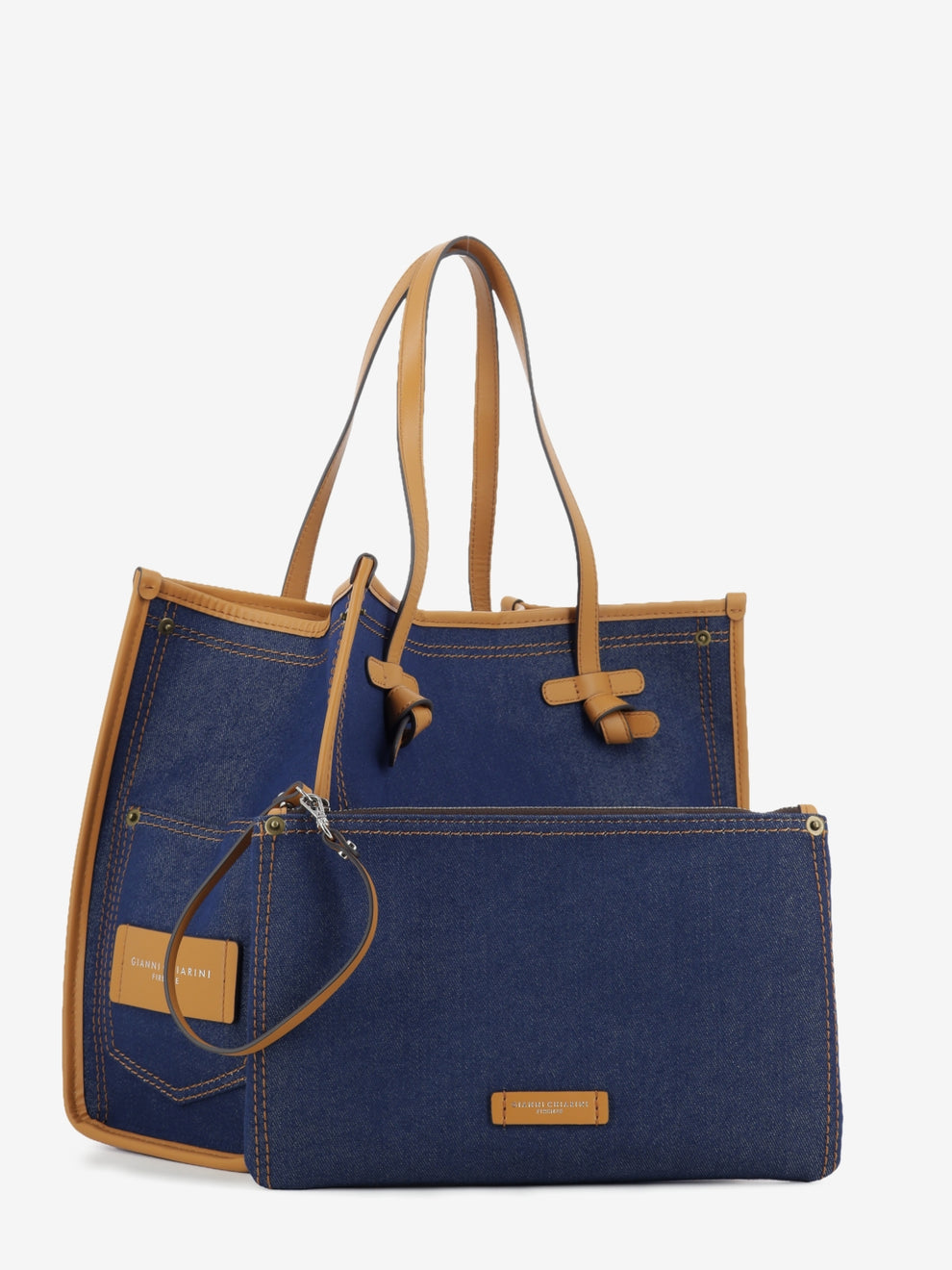 Borsa Marcella tessuto e pelle blu / mou