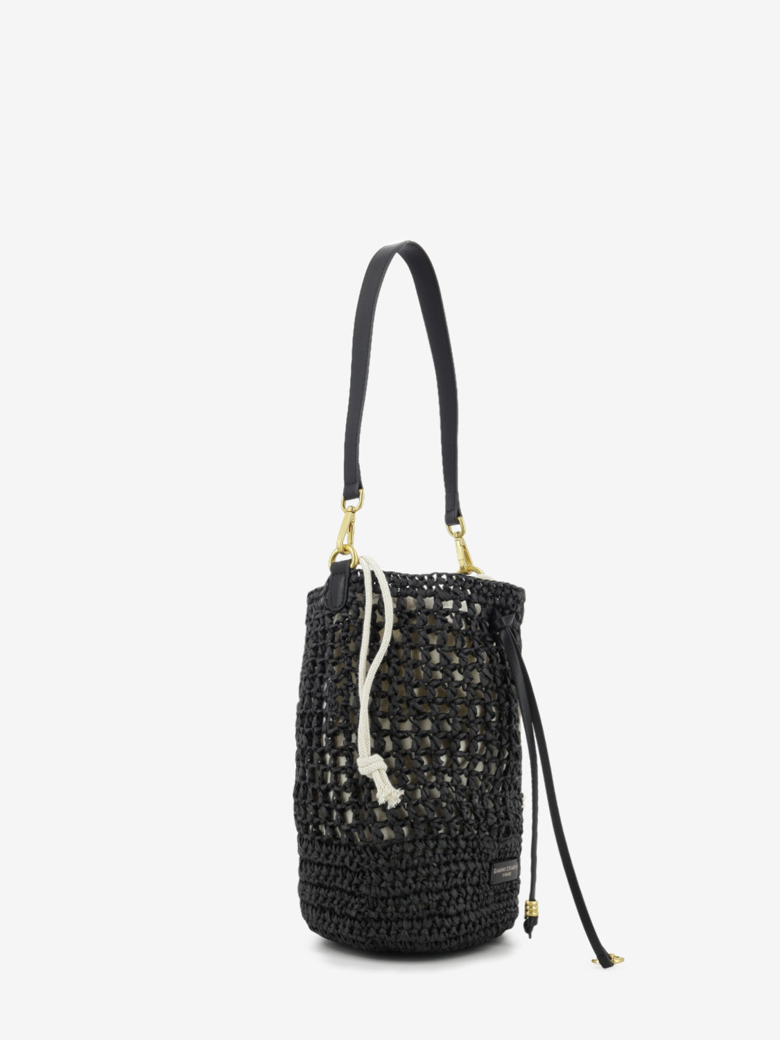 Nefeli black straw bucket bag