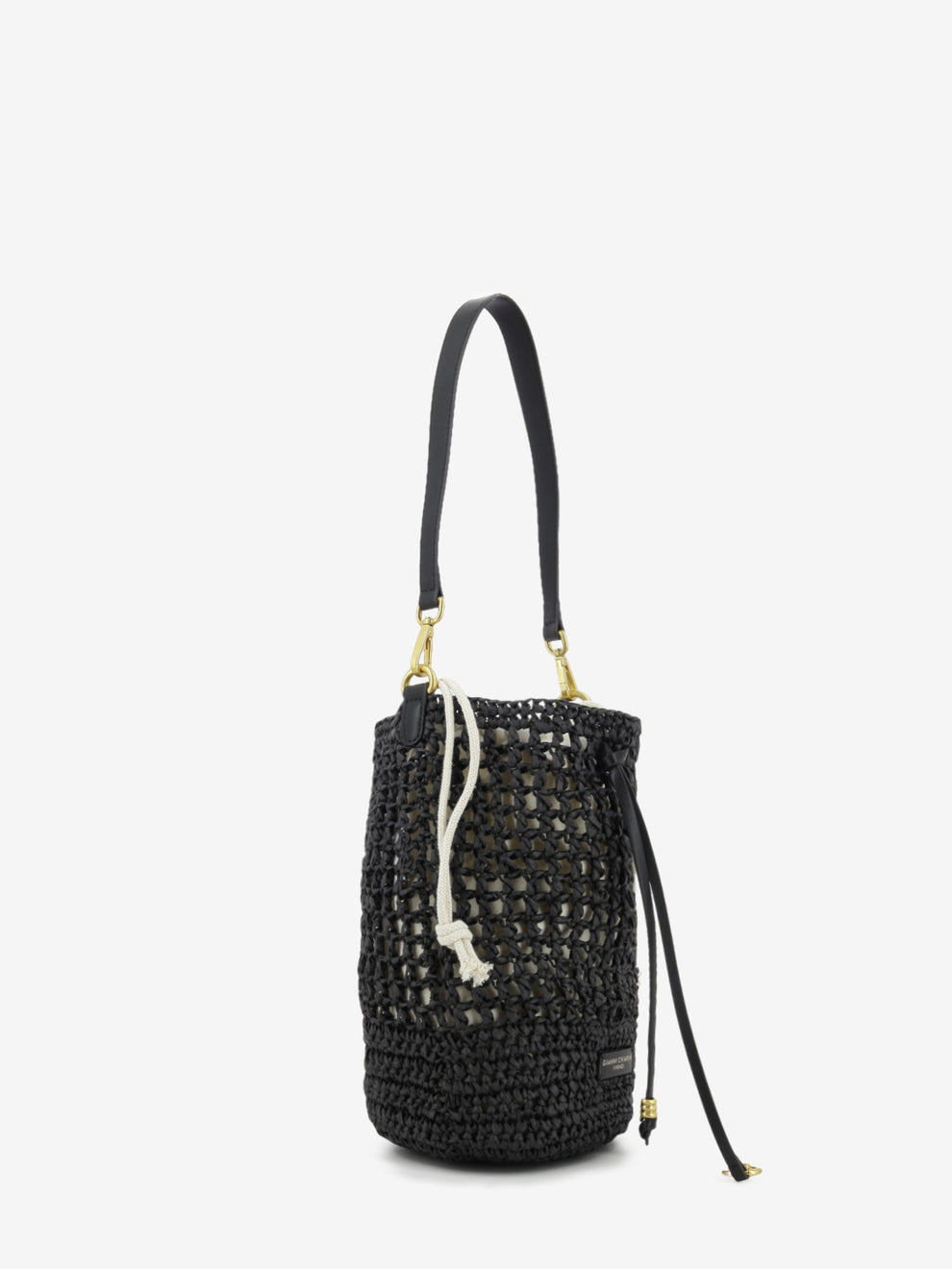 Nefeli black straw bucket bag