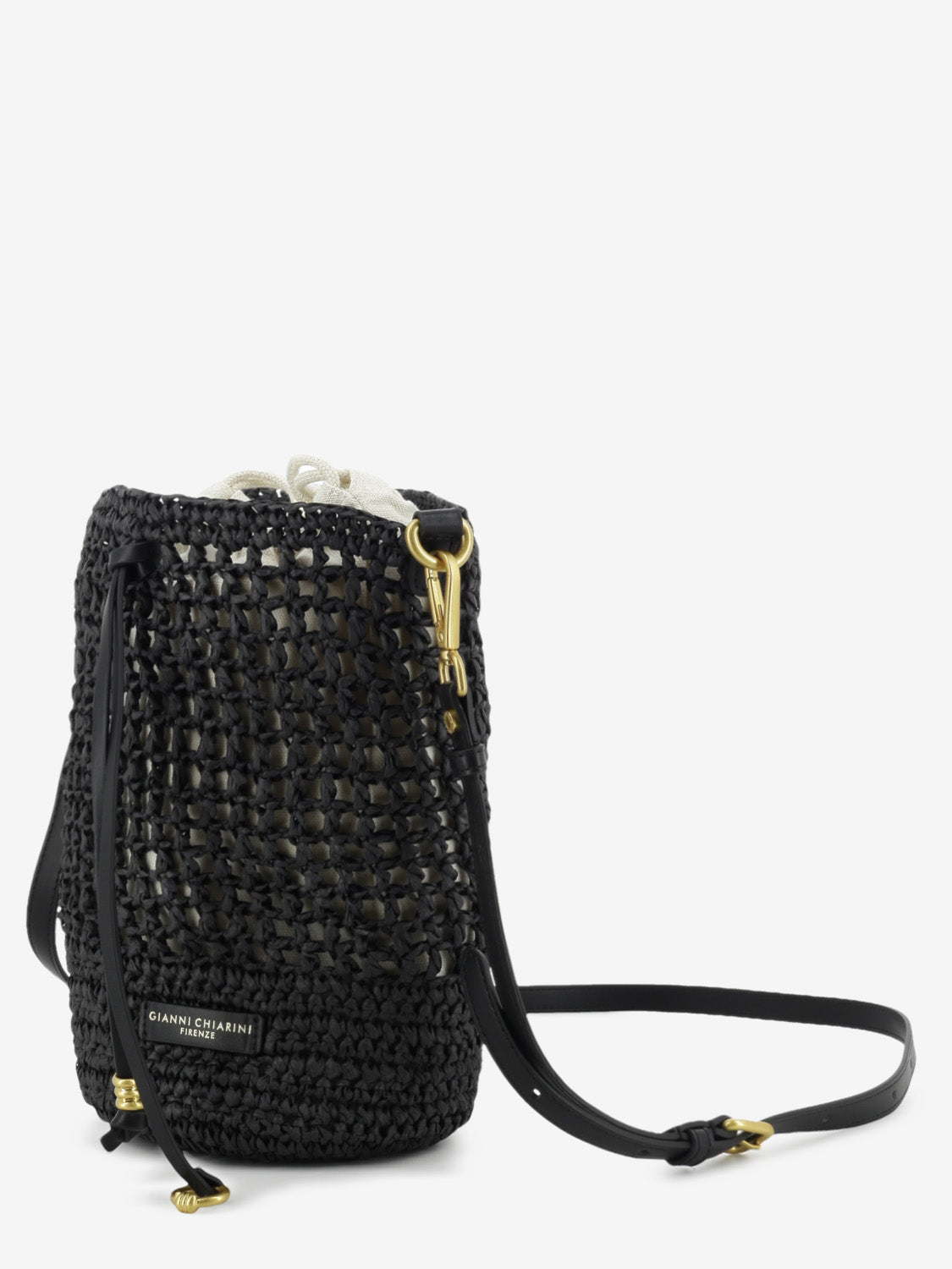 Nefeli black straw bucket bag