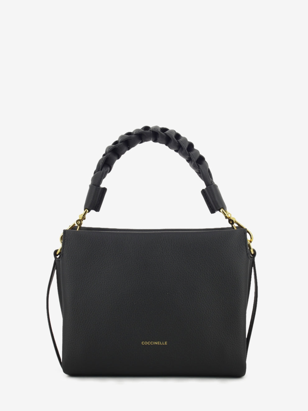 Handbag double grainy leather S black / cognac
