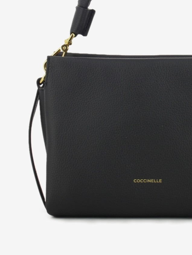 Handbag double grainy leather S black / cognac
