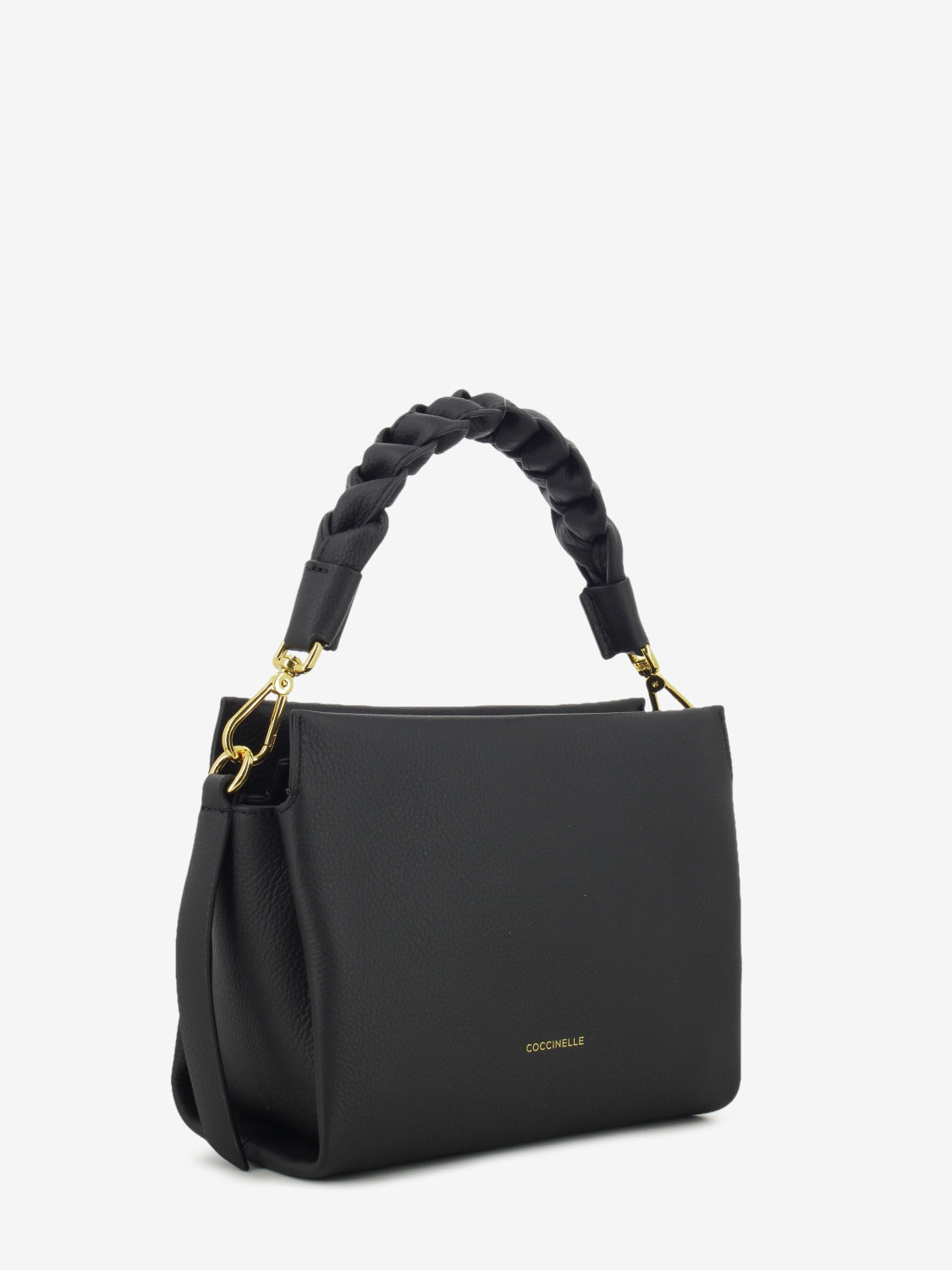 Handbag double grainy leather S black / cognac
