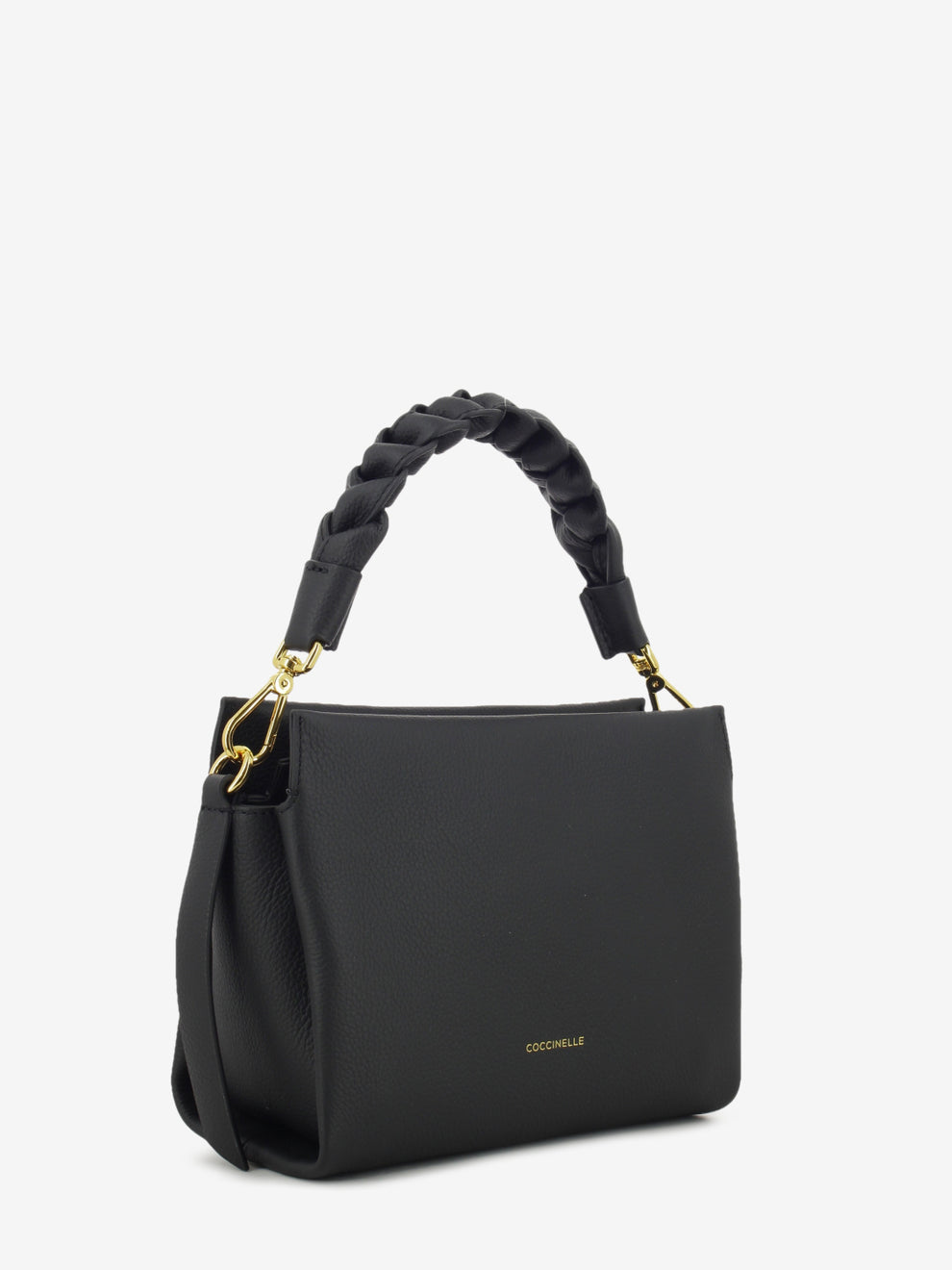 Handbag double grainy leather S black / cognac