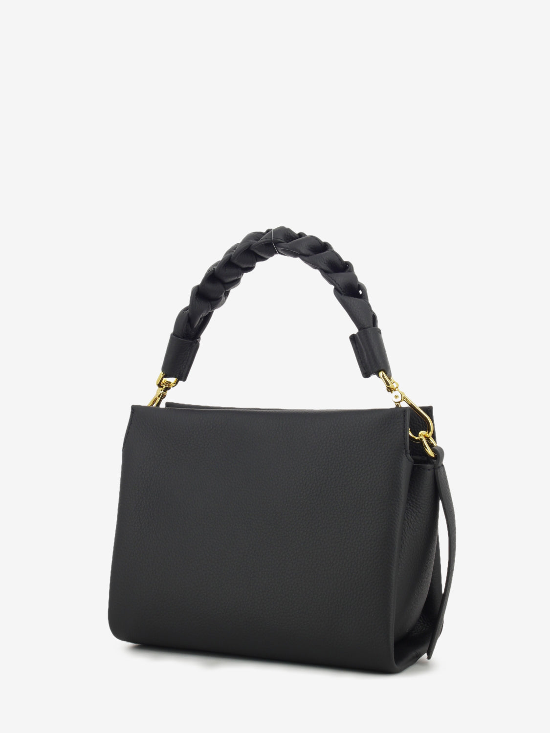 Handbag double grainy leather S black / cognac