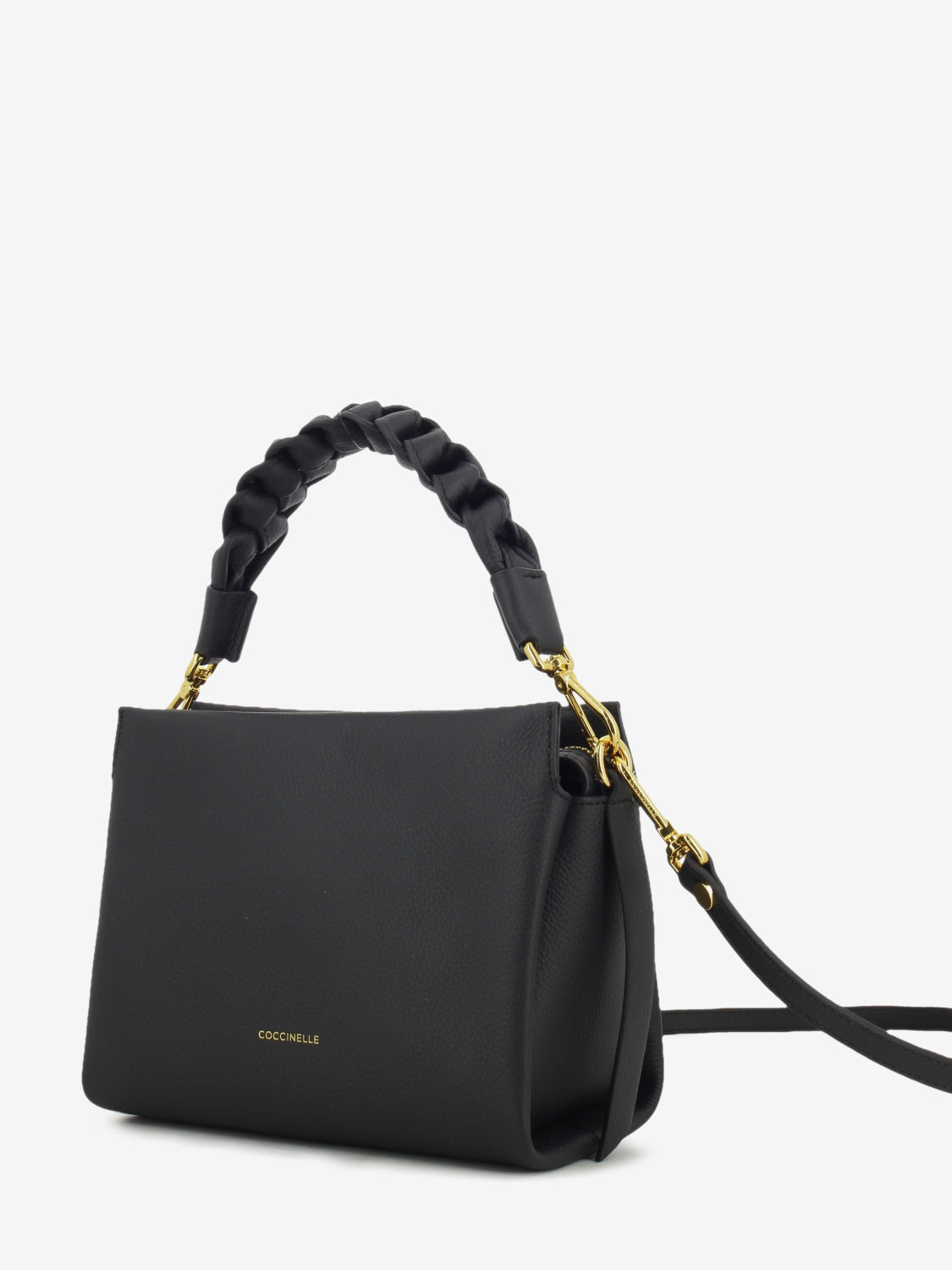 Handbag double grainy leather S black / cognac