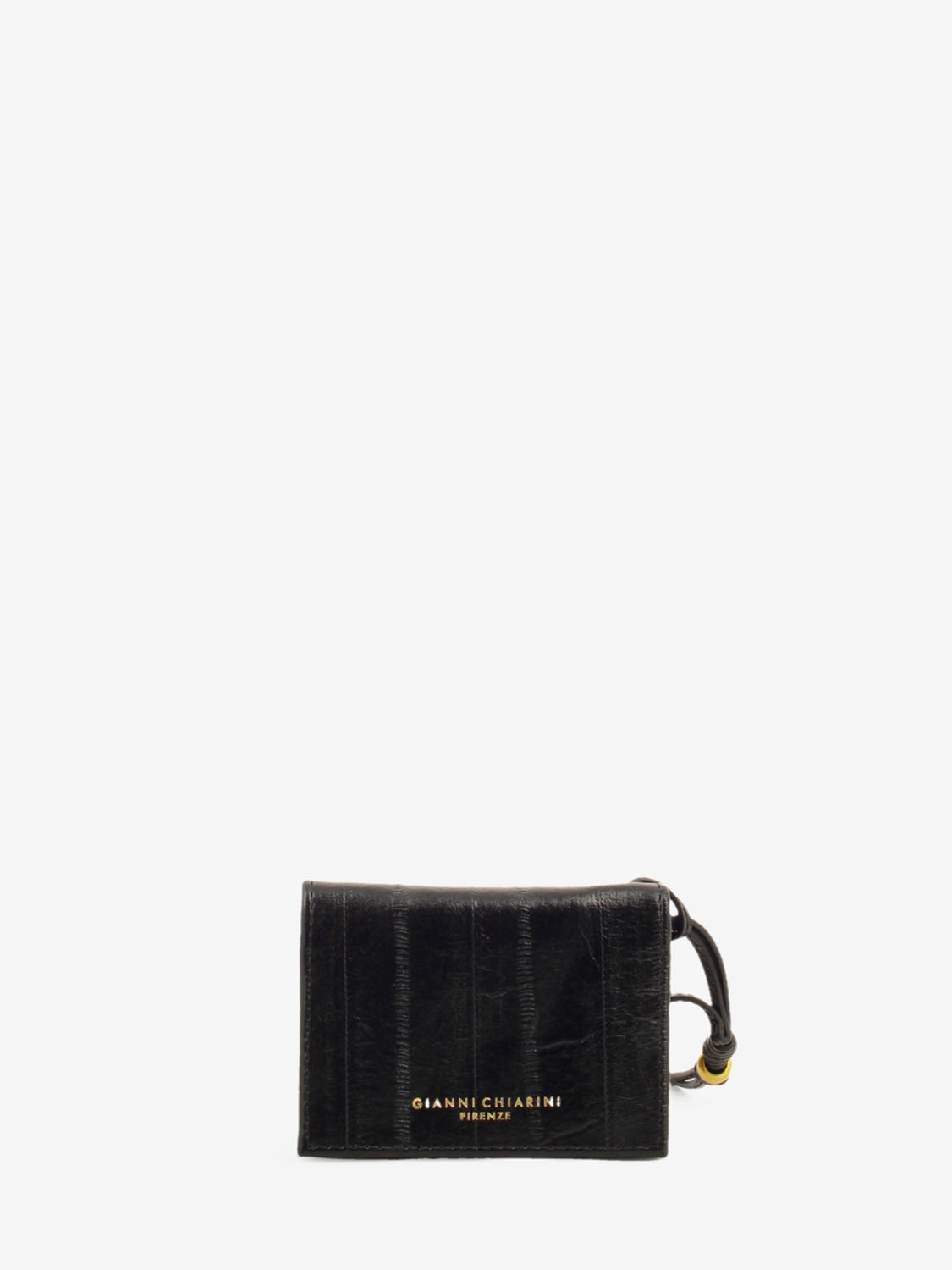Leather card holder with black strap