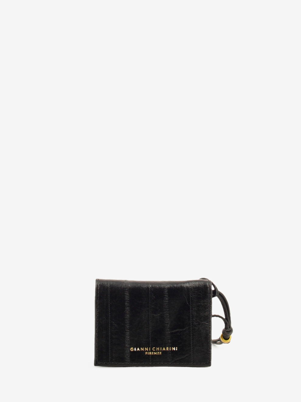 Leather card holder with black strap