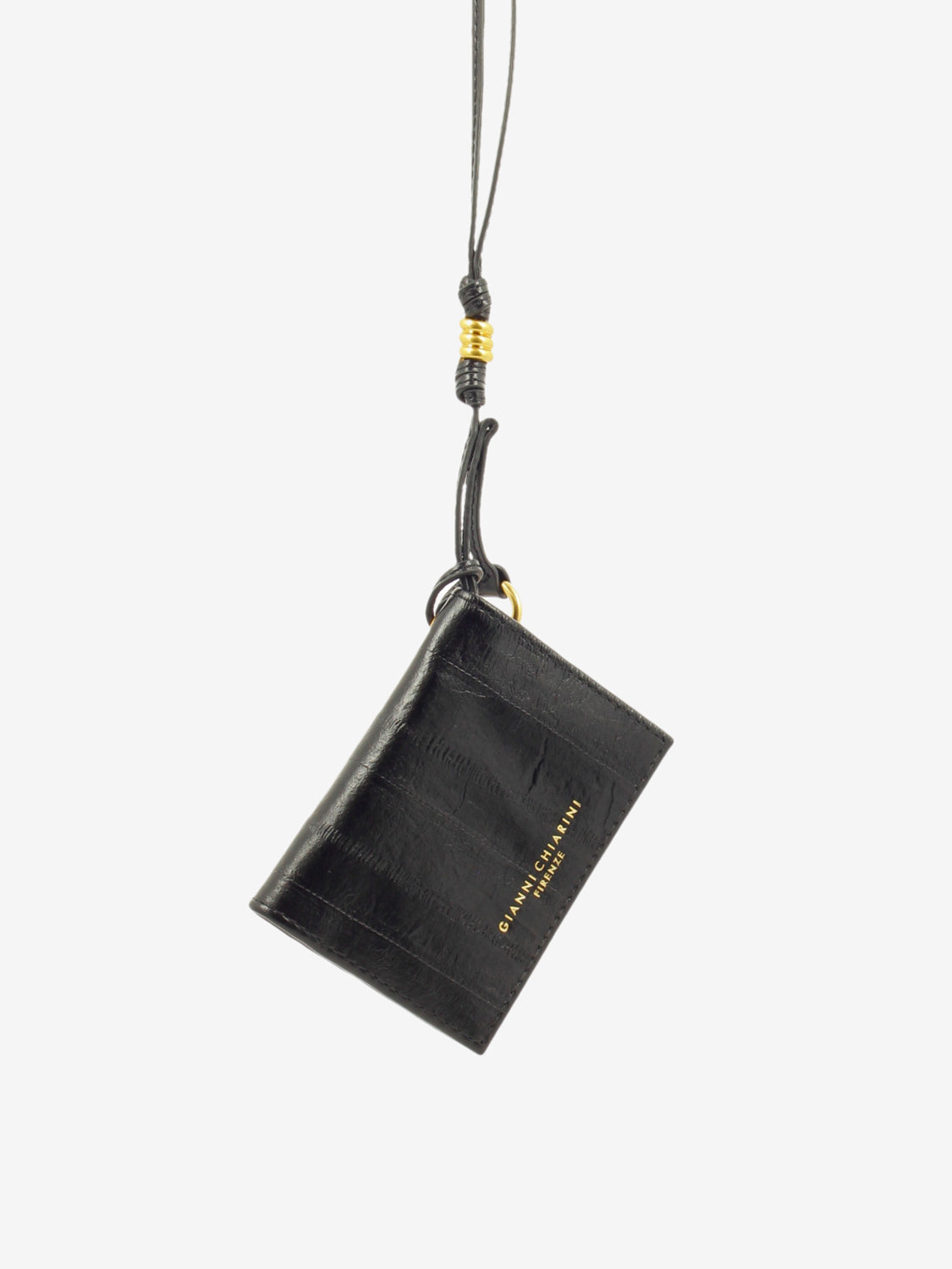 Leather card holder with black strap