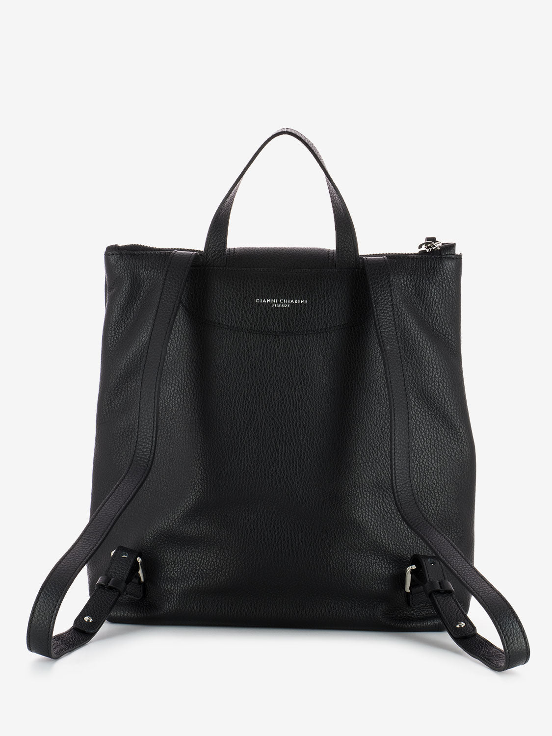 Zaino in pelle con zip nero