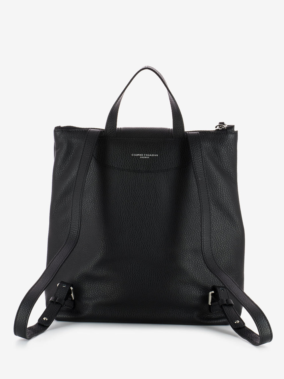 Zaino in pelle con zip nero