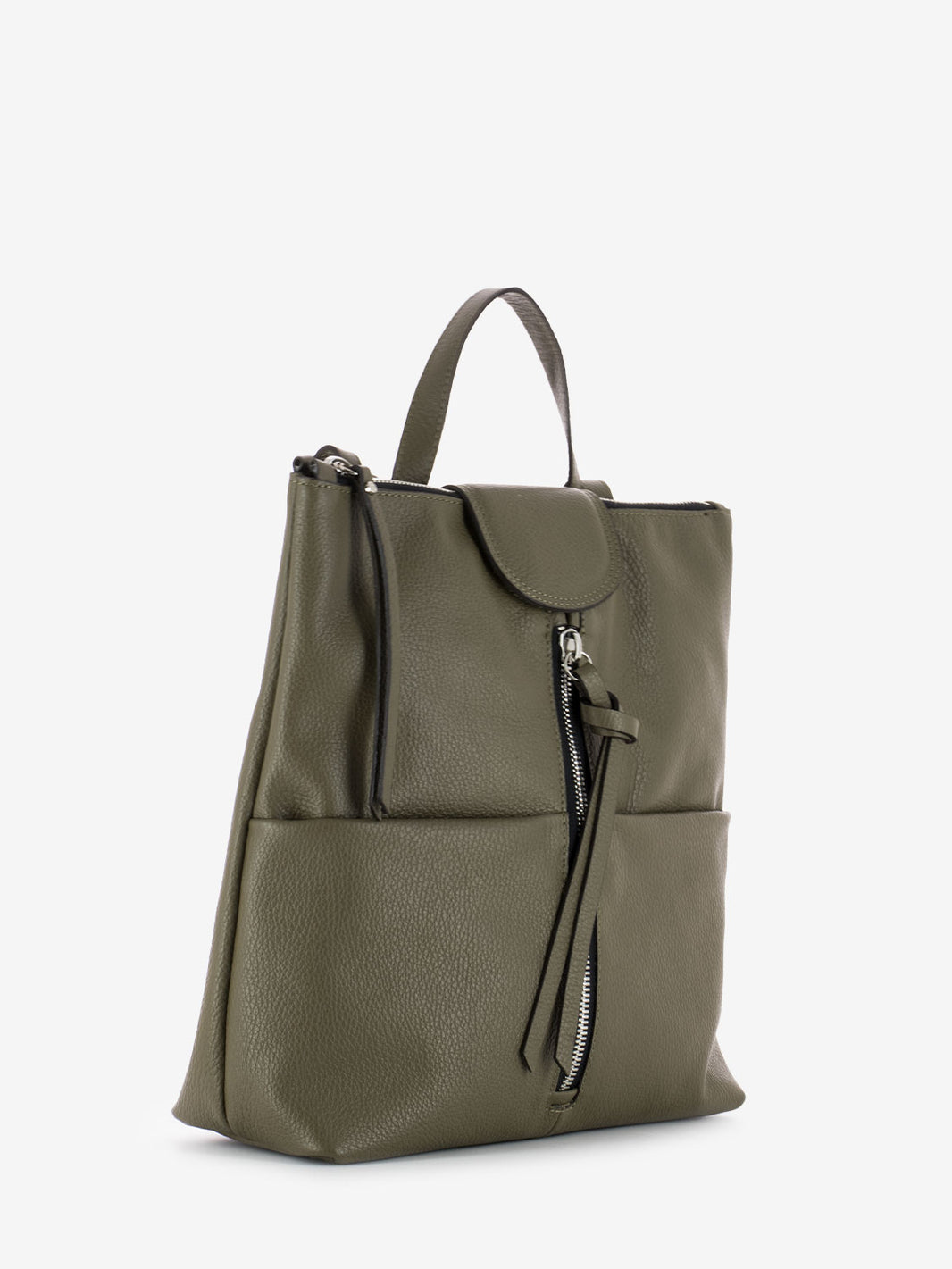 Zaino in pelle con zip verde