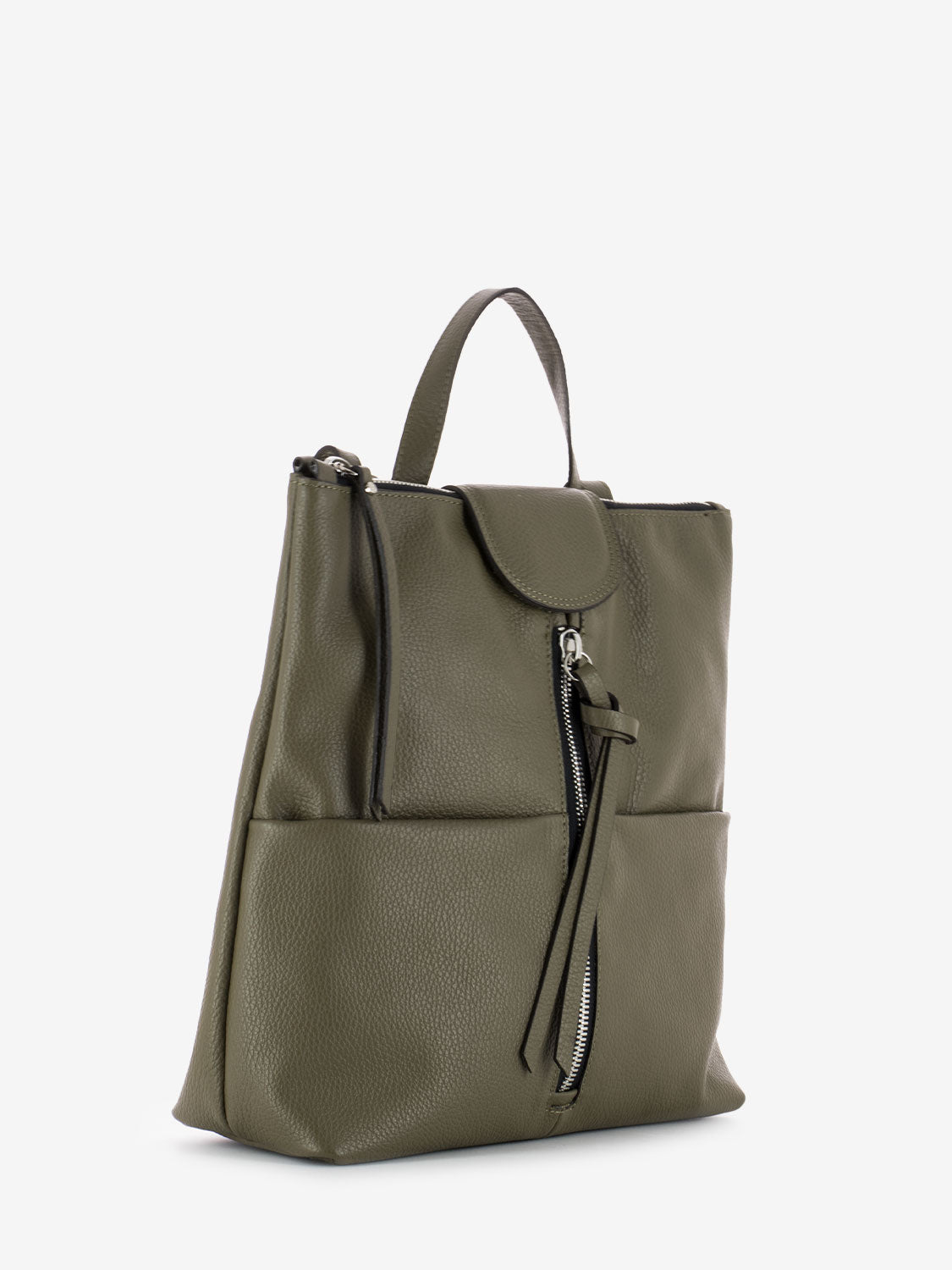 Zaino in pelle con zip verde