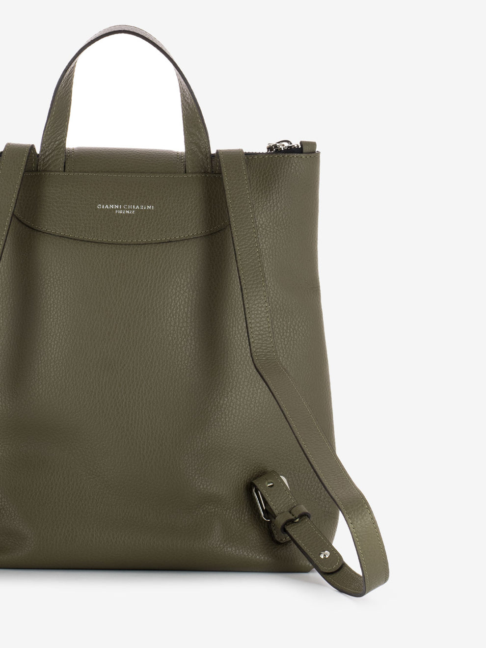 Zaino in pelle con zip verde