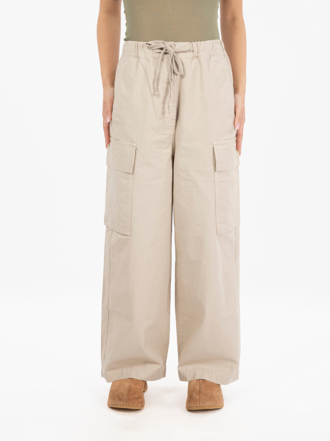 Pantaloni cargo con coulisse beige