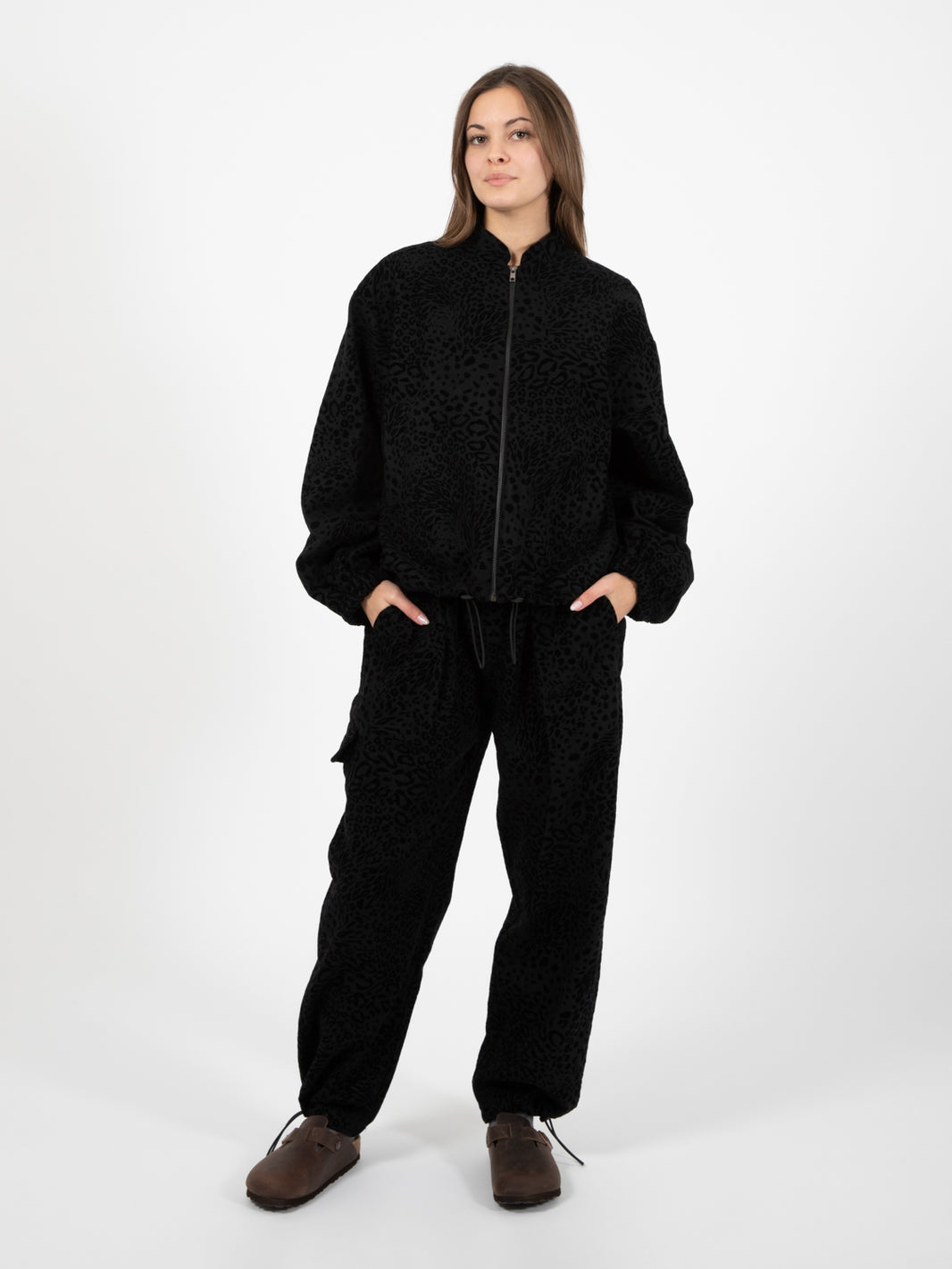 Warm Up Jacket leopard wool black