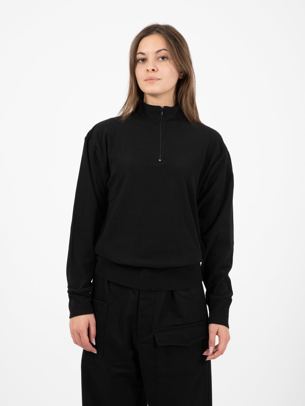 Zipper pullover Rib peluche black