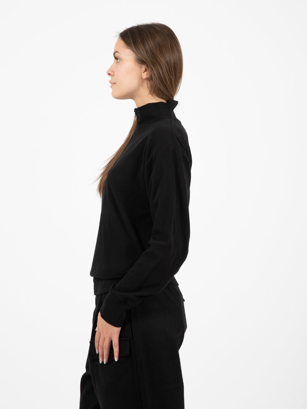 Zipper pullover Rib peluche black