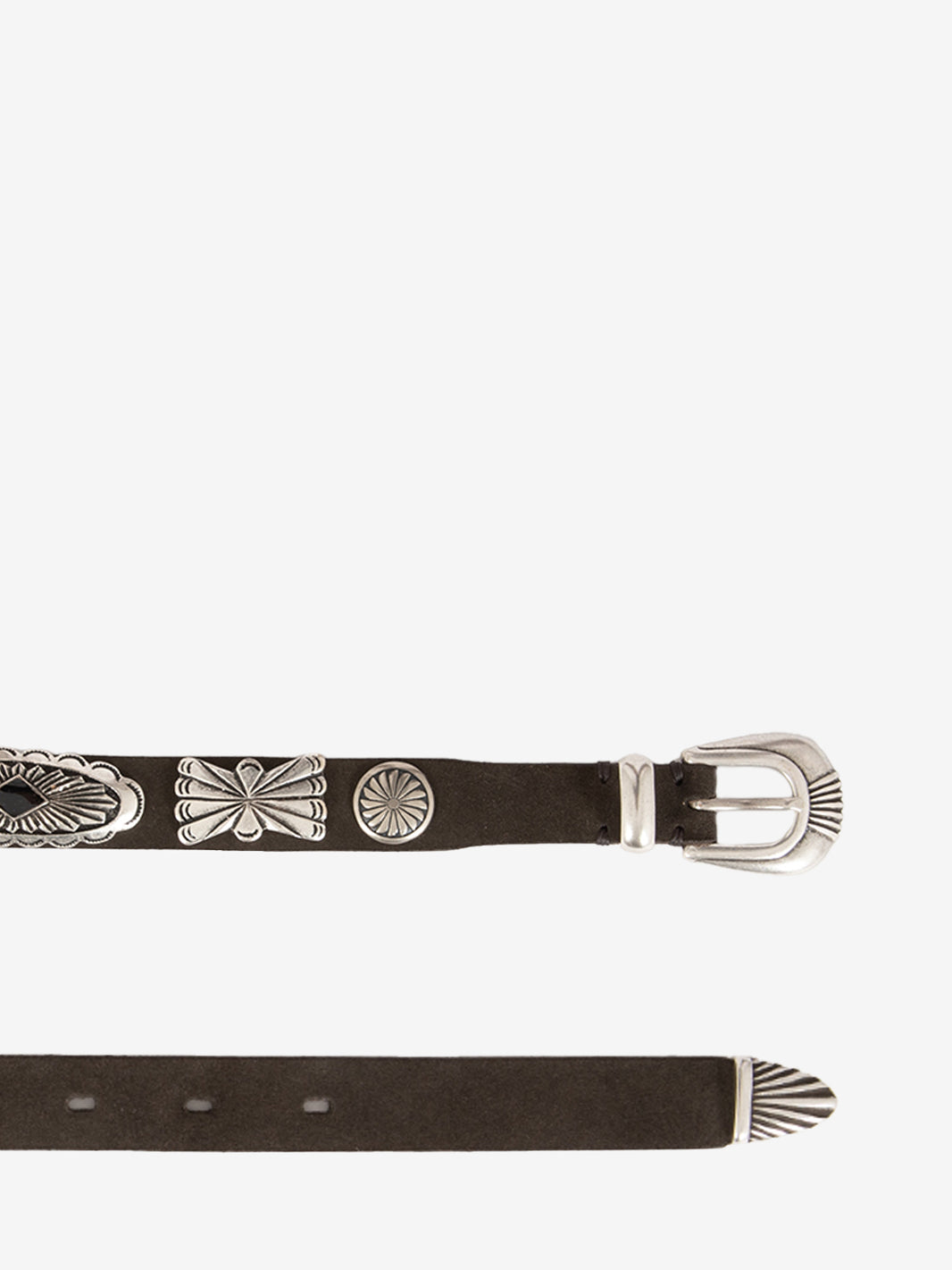 Suede belt with maxi brown decorations