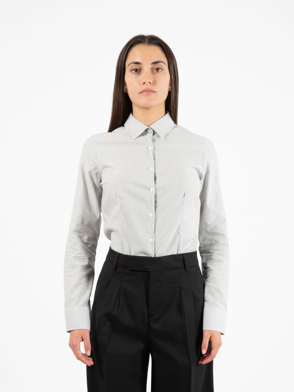 Camicia a righe in flanella bianco / grigio