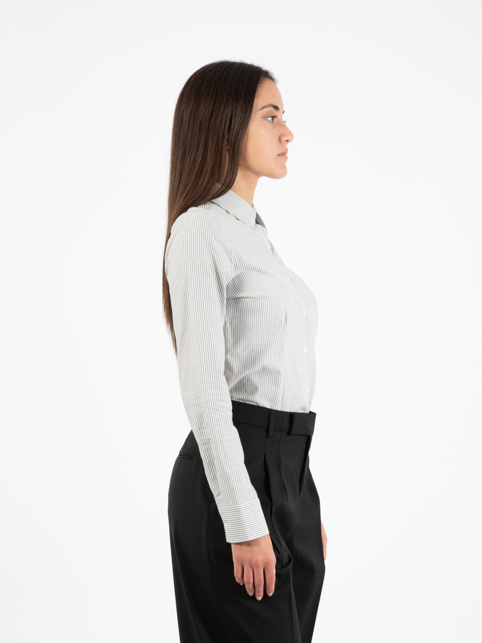 Camicia a righe in flanella bianco / grigio