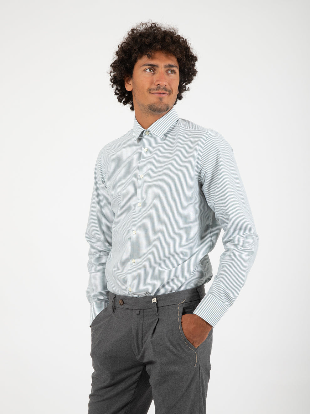 Camicia a righe verde / bianco