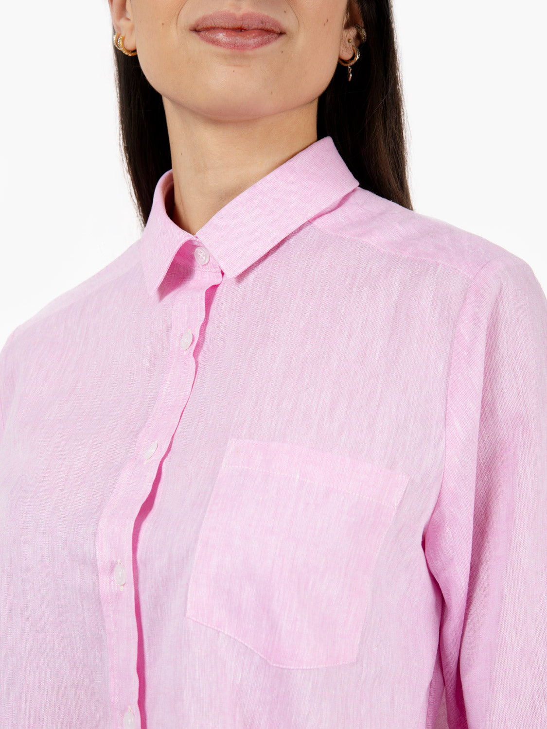 Asia over pink linen shirt