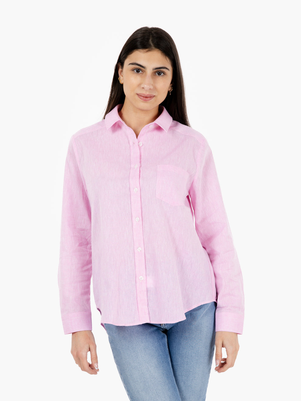 Asia over pink linen shirt