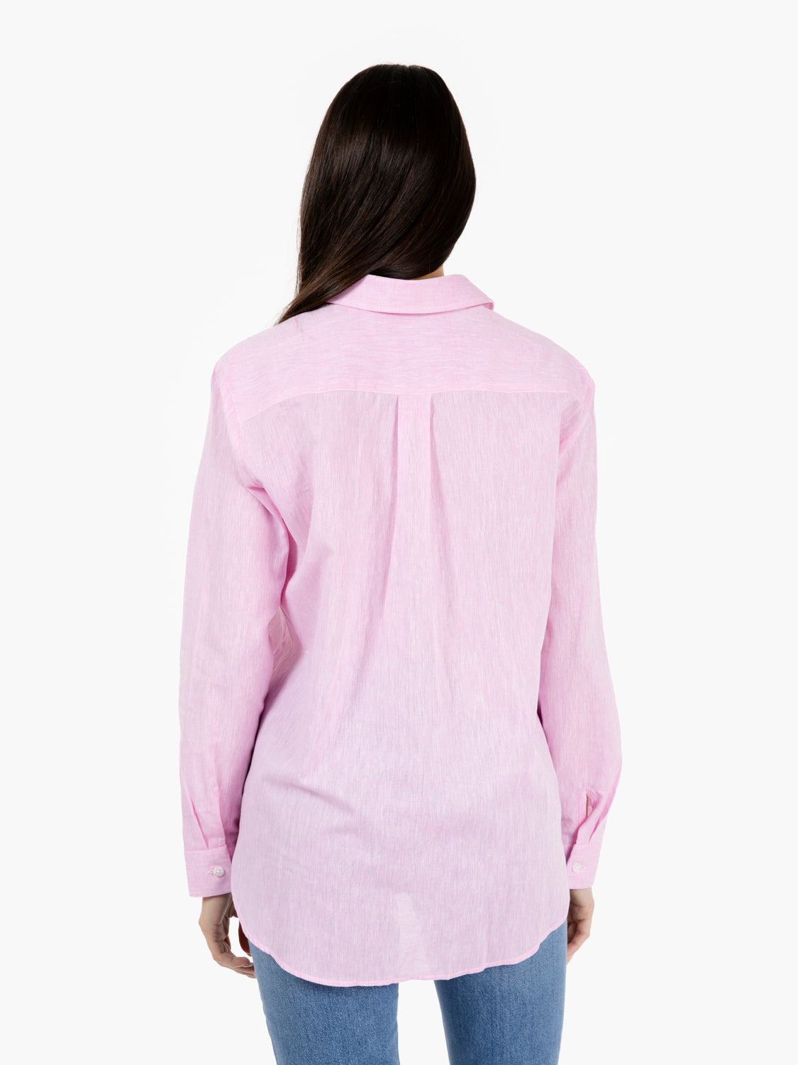 Asia over pink linen shirt