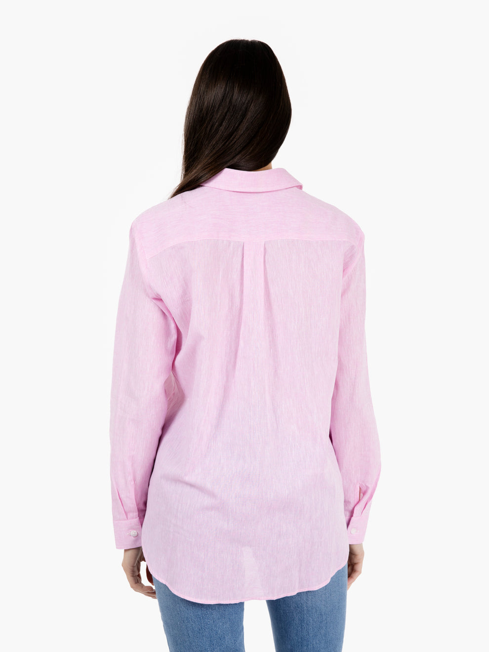 Asia over pink linen shirt