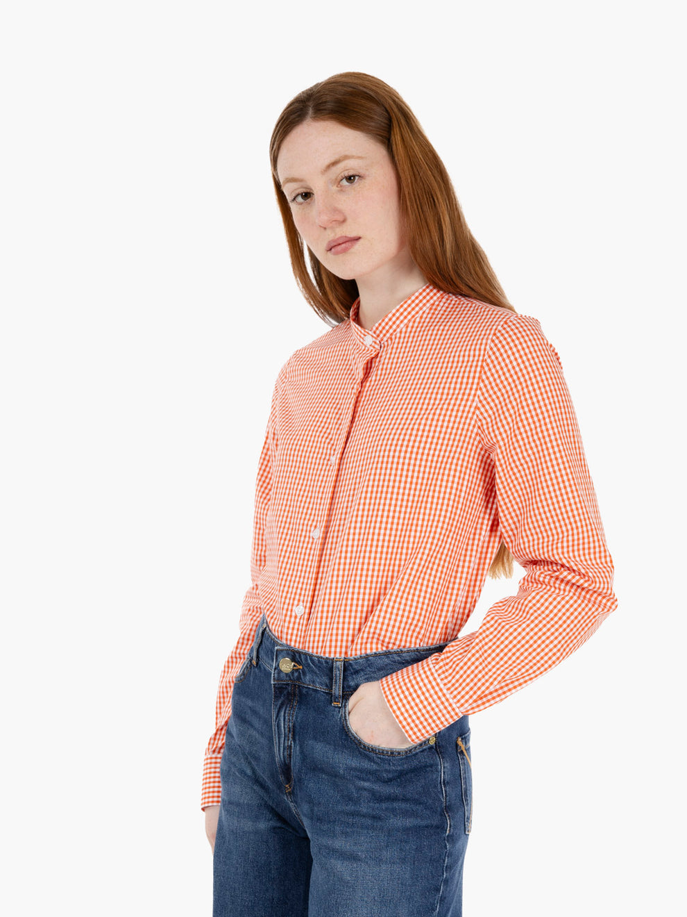 Emma shirt with red gingham Korean collar