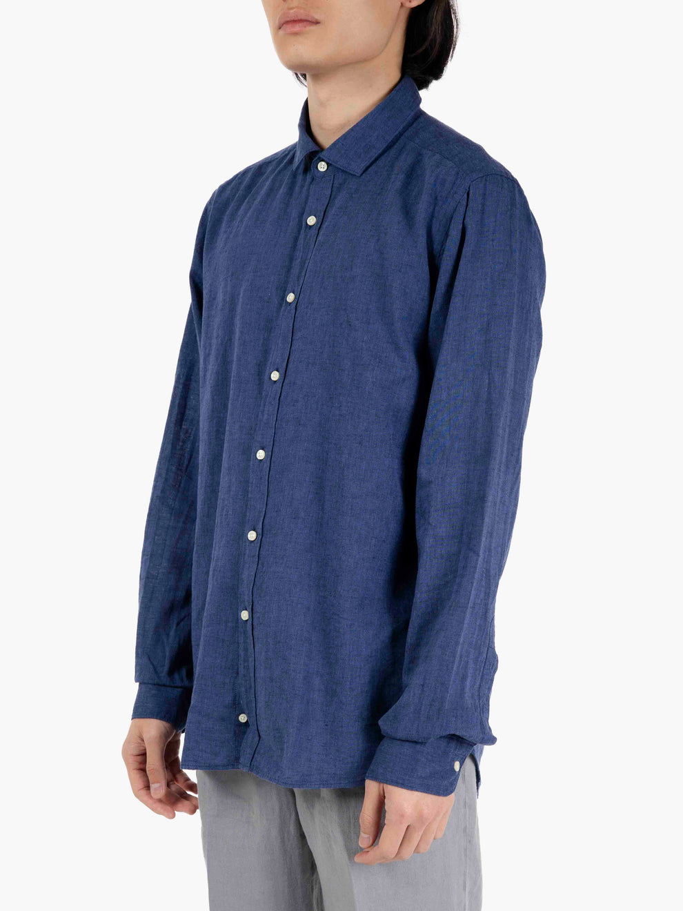 Camicia in cotone e lino blu