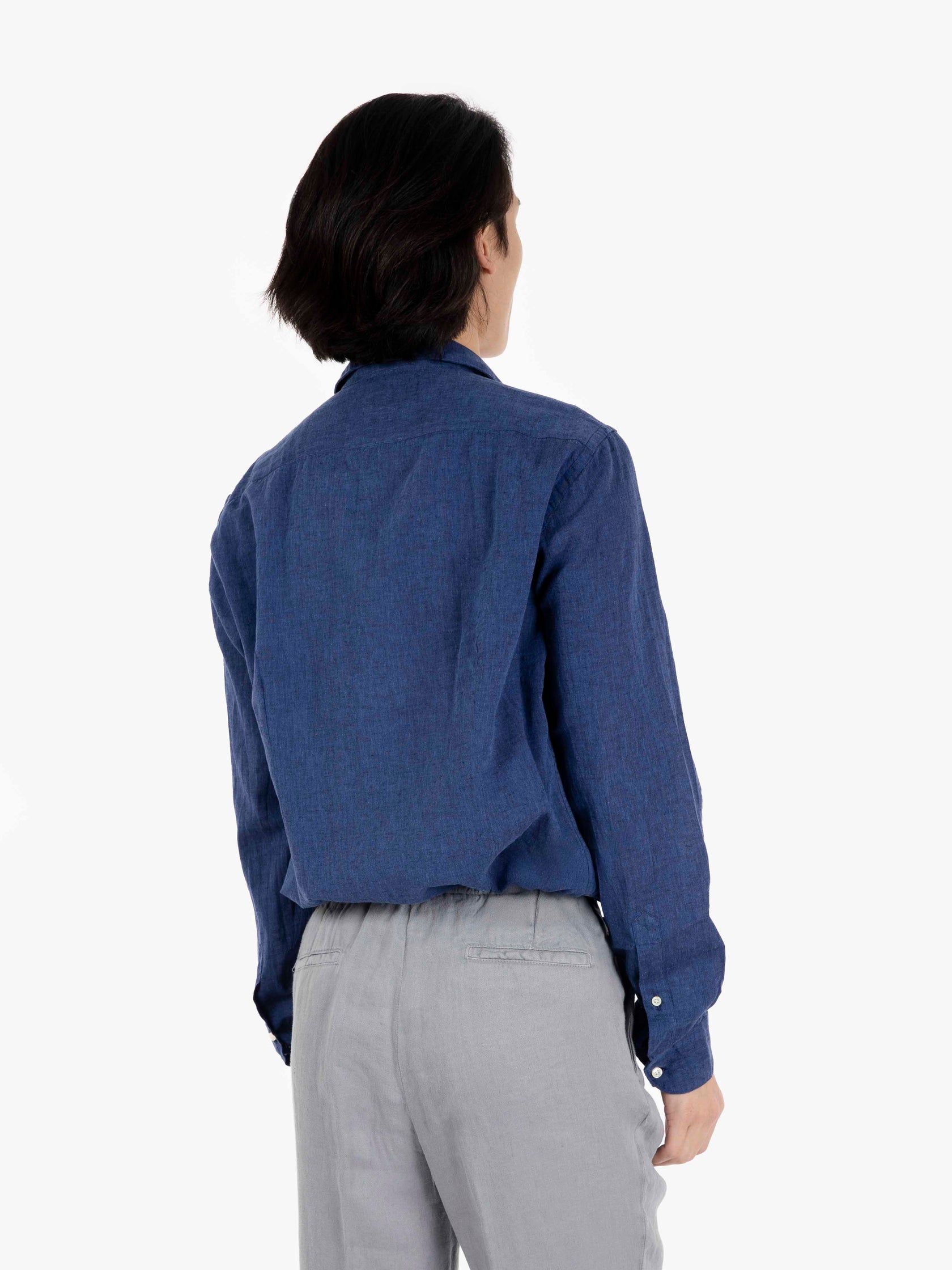 Camicia in cotone e lino blu