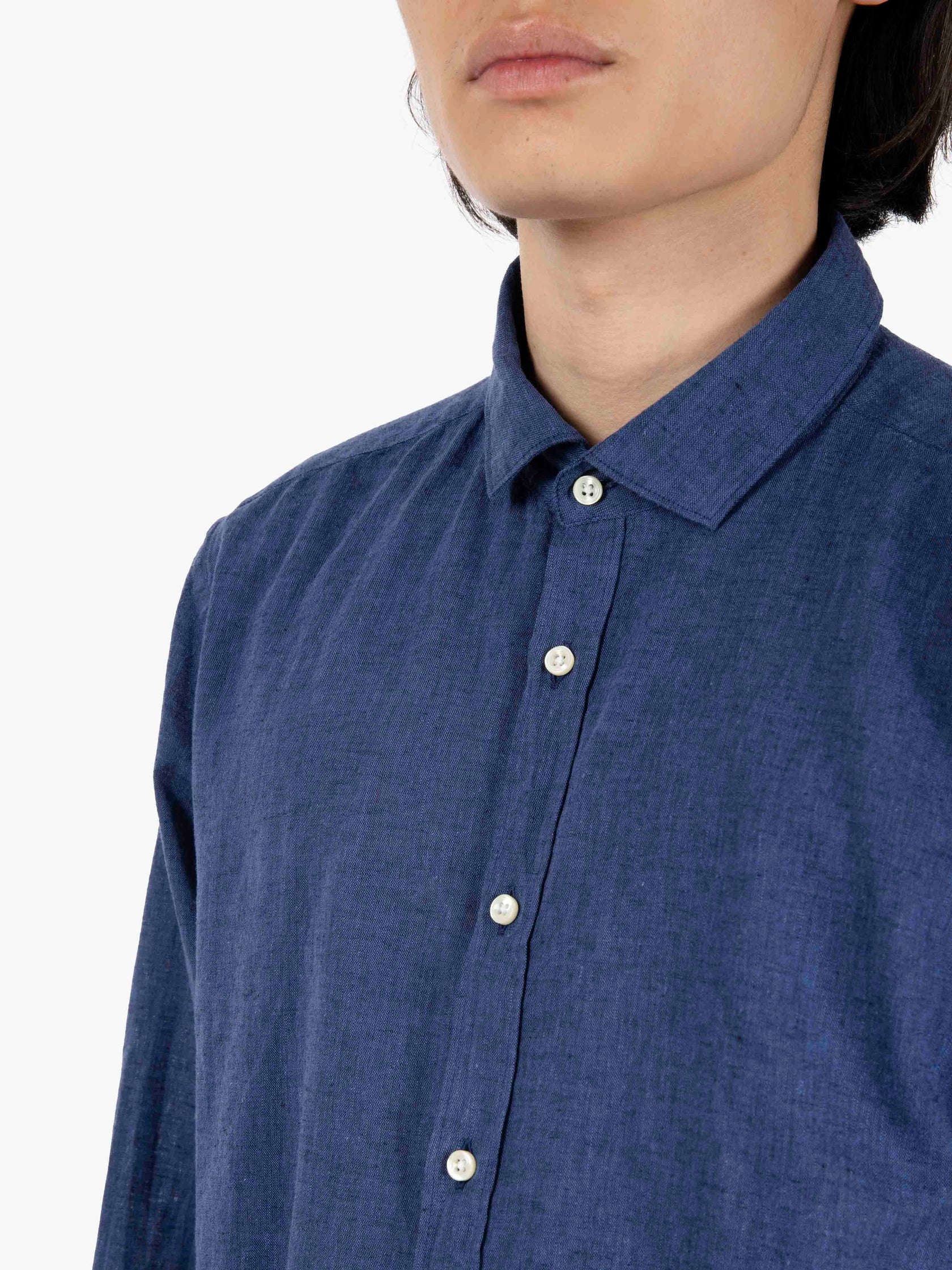 Camicia in cotone e lino blu