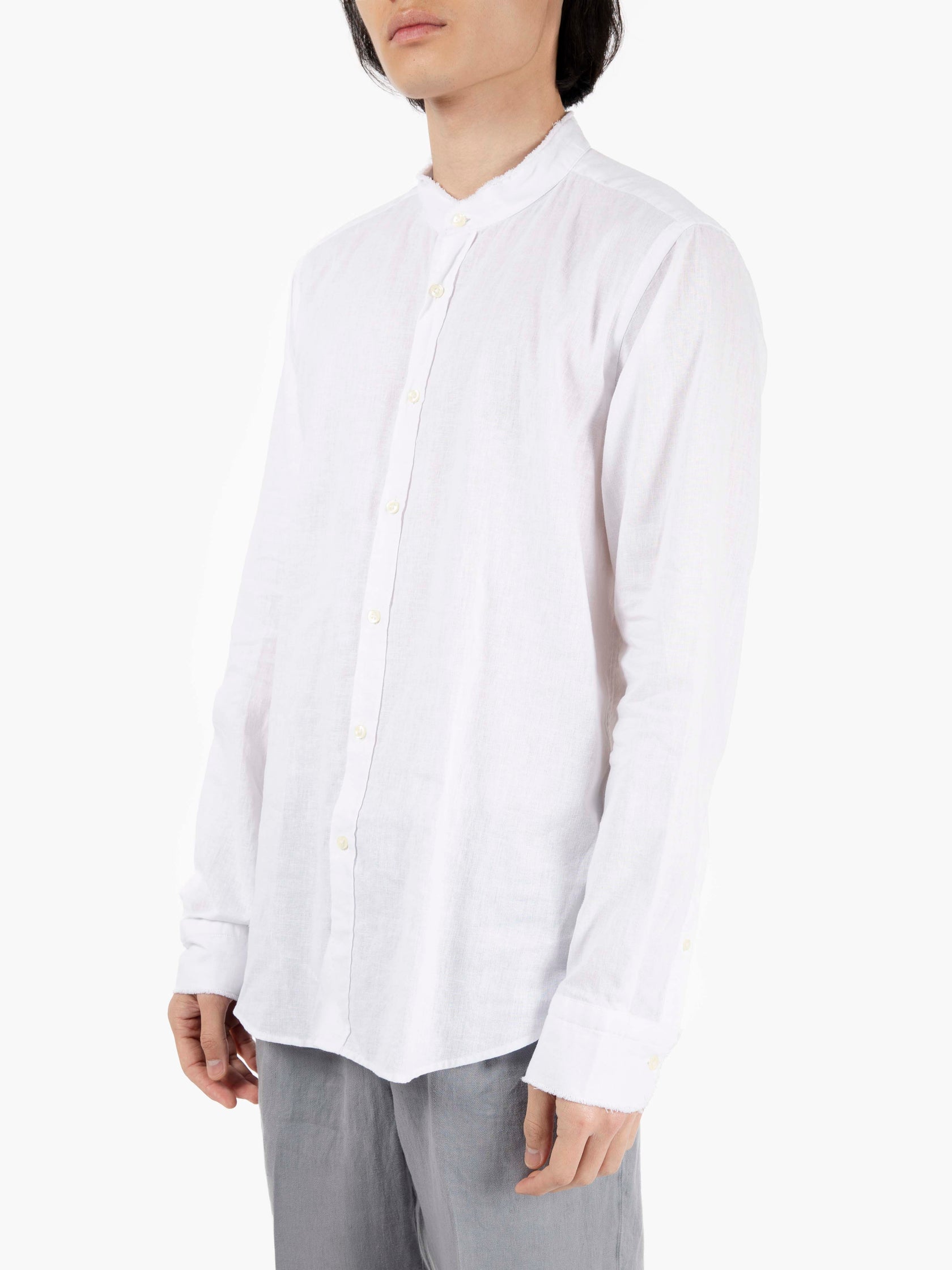 Camicia in cotone e lino sfrangiata bianco