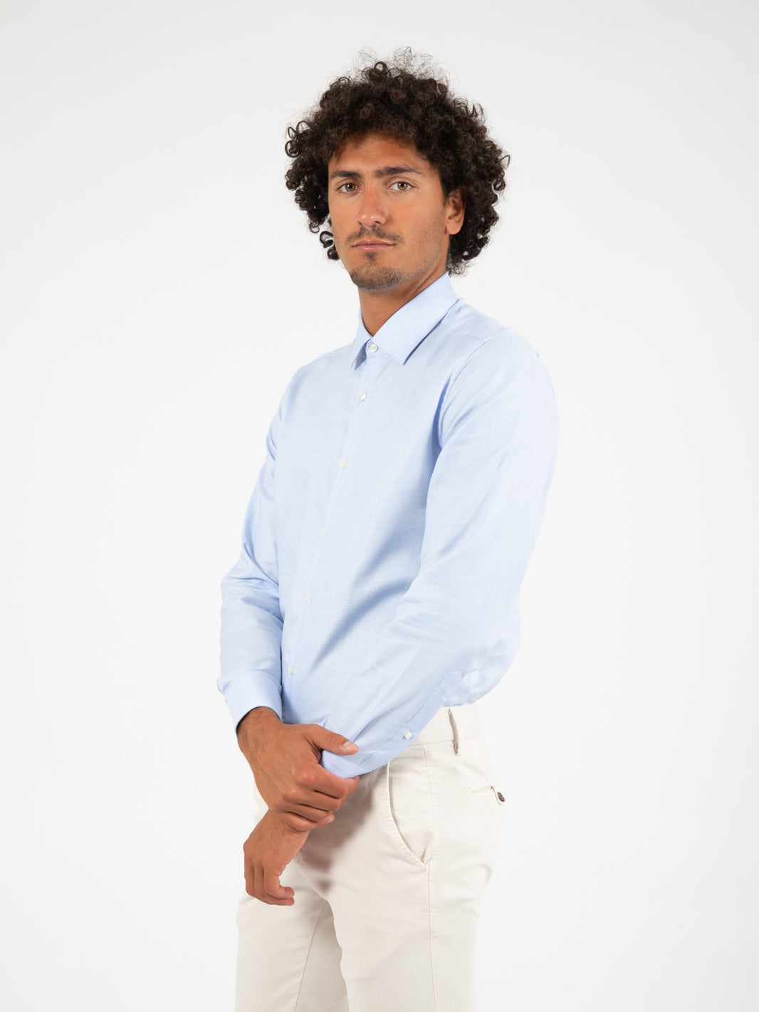 Camicia in cotone fil a fil azzurro