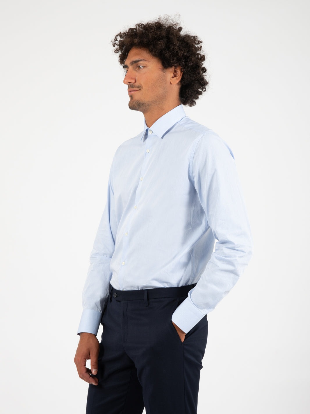 Camicia in cotone microfantasia azzurro