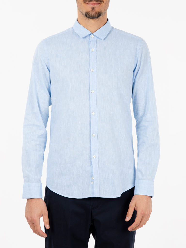 GMF - Camicia in misto lino e cotone azzurro