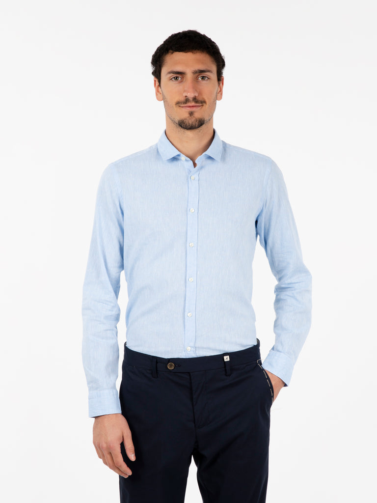 GMF - Camicia in misto lino e cotone azzurro