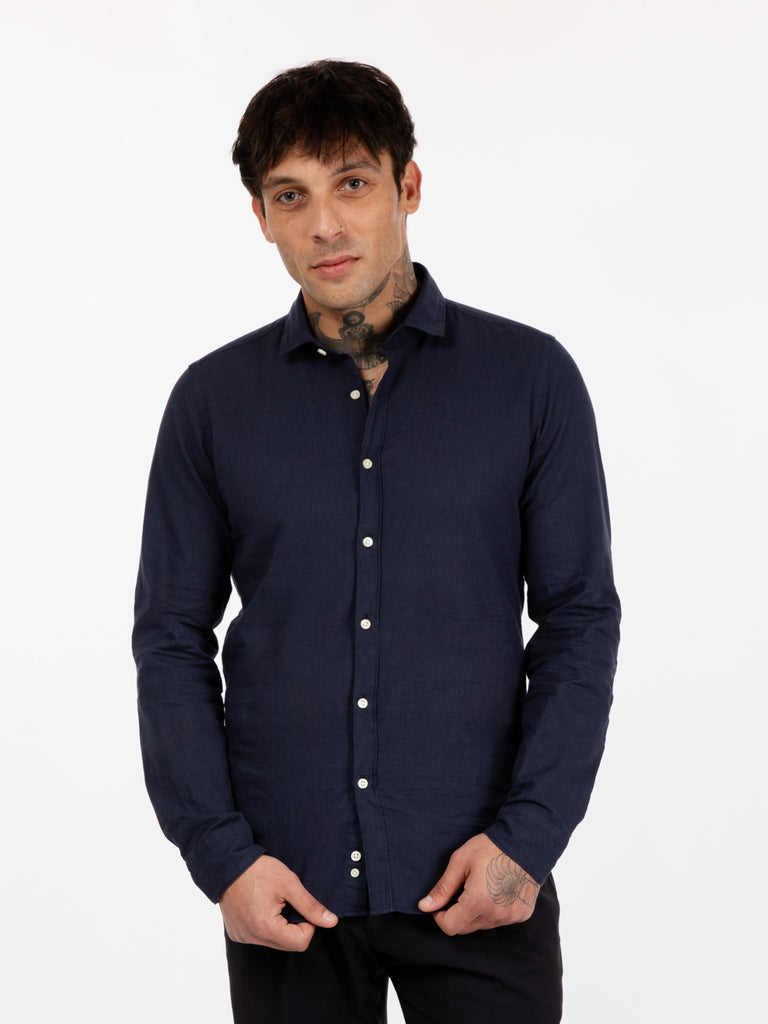 GMF - Camicia in misto lino e cotone blu