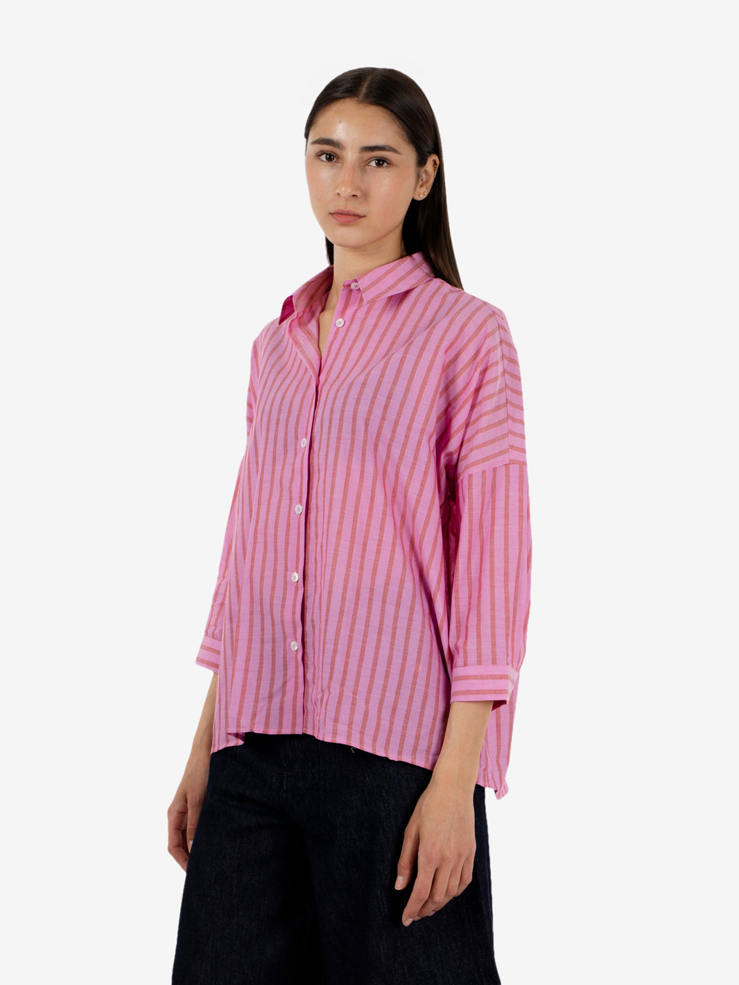 Lisa shirt with fuchsia/red stripes