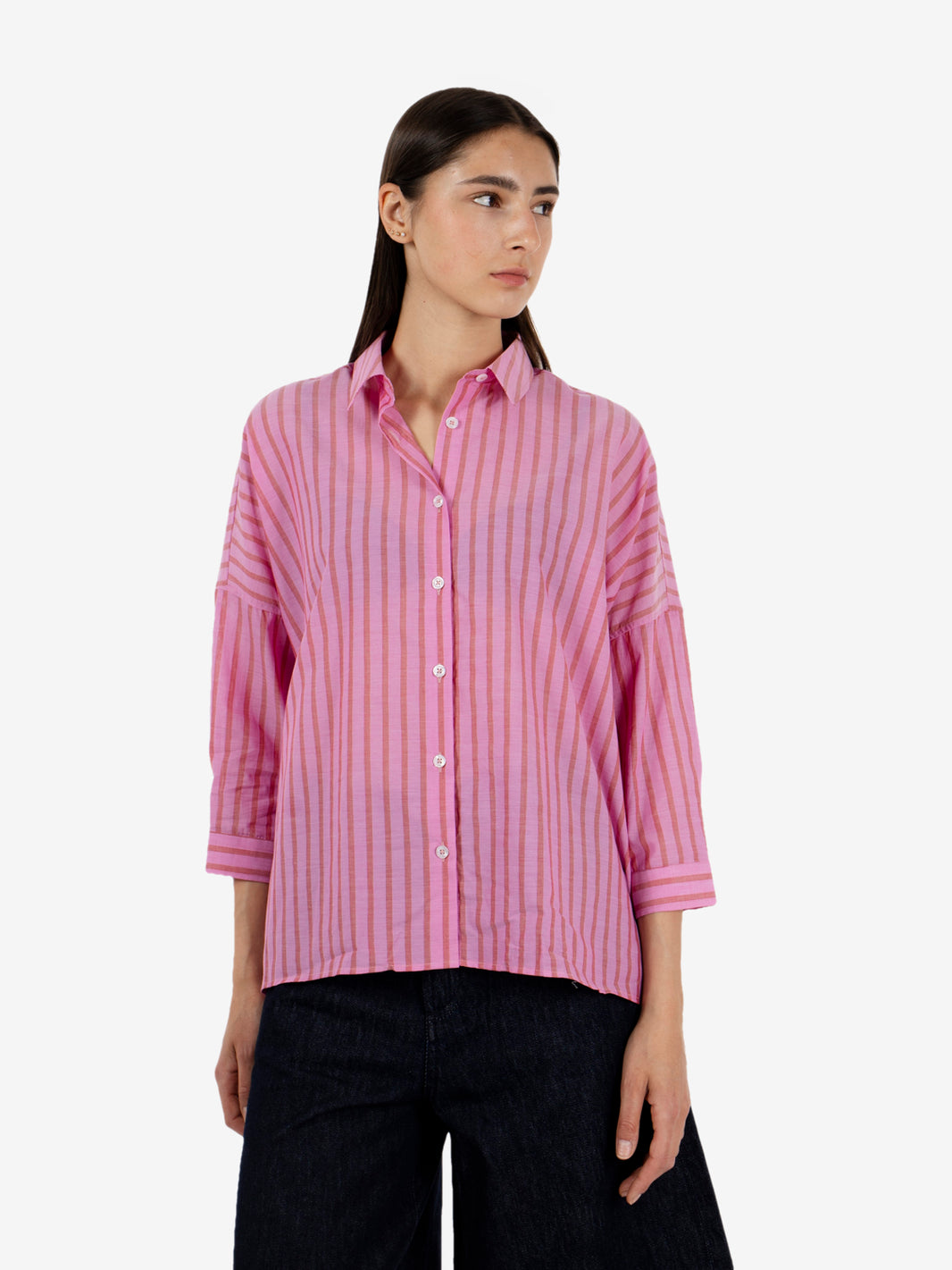Lisa shirt with fuchsia/red stripes