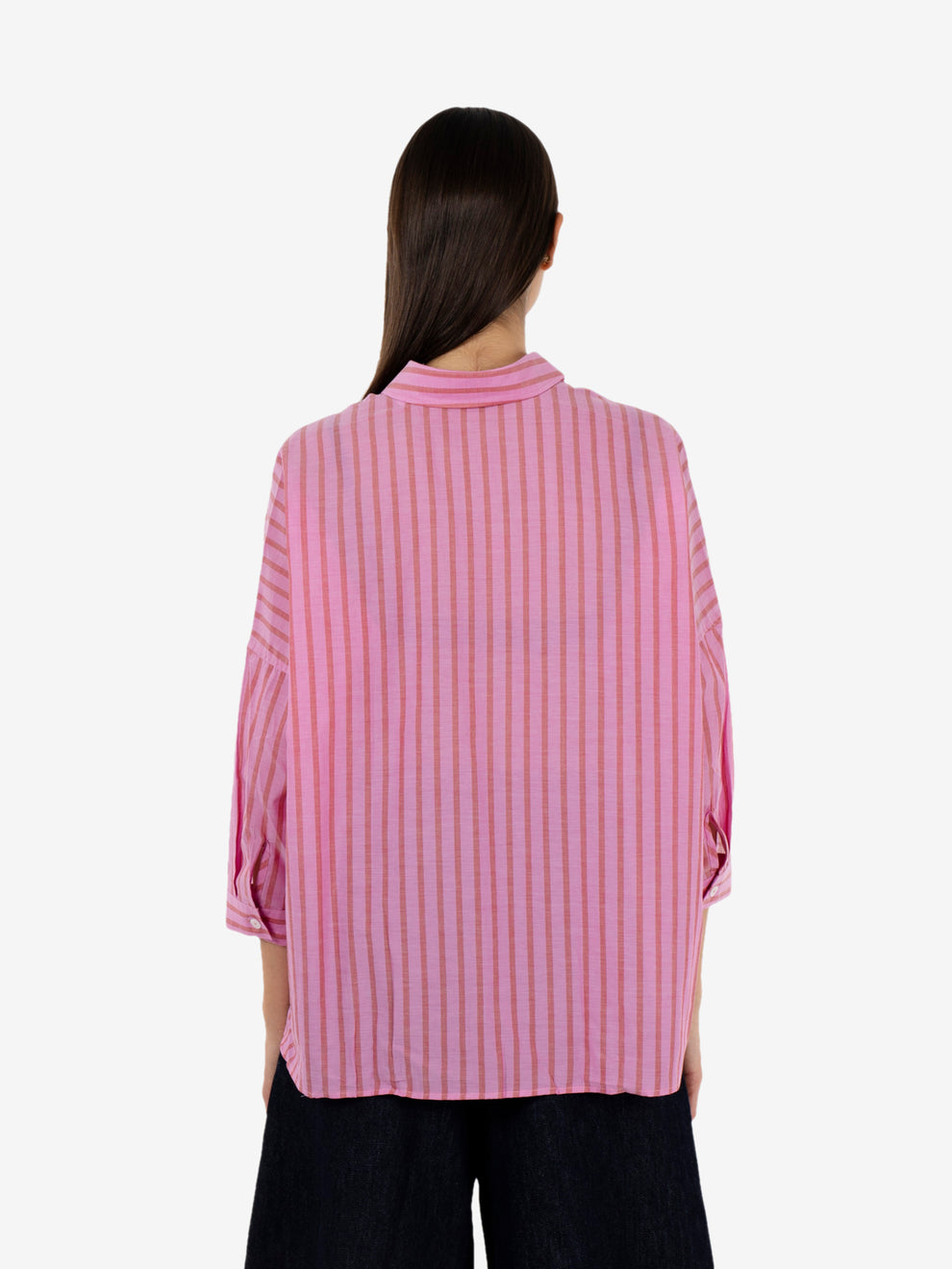 Lisa shirt with fuchsia/red stripes